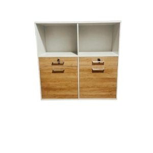 Honey walnut credenza  2 / tier bookshelf  Pull out stationary tray  Adjustable shelves  Chrome handles  Lock included Delivery included SIZES 20x120x45cm