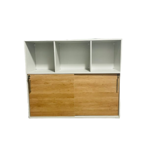 Honey walnut server  Sliding doors  Chrome handles  Lock included  3 / tier bookshelf  Adjustable shelves Delivery included SIZES 120cm x140cm x45 cm