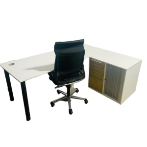 L Shape , white , light Oak .Desk , Credenza and drawers . Cable inlays, Stationery tray. Excellent condition. 50 Available