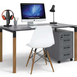 Crestwood 1350L x 700D Desk with 4 X 50x25mm Solid Straight Wooden Legs,and 50x25mm Metal Underframe with 16mm Tops,Crestwood Mobile Pedestal P/T C/L - Black Evolution Handles