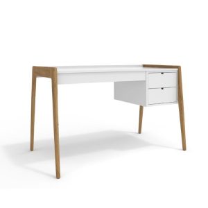 Lily Desk - 1350L x 700D Desk 16m white duco top with 2 drawer fitted pedestal - SOLID OAK LEGS