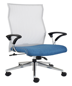 BEFDEXO MEDIUM BACK OFFICE CHAIR , WITH SYNCHRO LOCK MECHANISM , CHROM T ARMS, AND CHROME 5 STAR BASE IN FABRIC