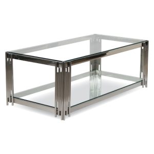 Royal Crest Coffee Table,Made of stainless steel and tempered glass Contemporary, modern style Chrome finish Bottom shelf Includes hardware Requires assembly