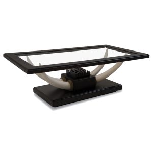 Evongo Coffee Table,Glass center top Faux Tusks (resin mold) Solid wooden base Handcrafted African style Wooden frame around the glass