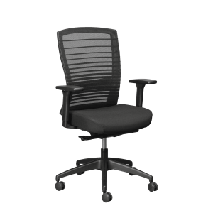 High Back Chair ,Ribbed Netted Back  Soft PU Height Adjustable Lumbar Support  3D Height Adjustable Arms with PU Armpads  Auto Tension Mechanism  Seat Slider Mechanism  2 – Lever Synchron Mechanism  Moulded Foam Seat  Standard Black Upholstery  5 – Star Nylon Spider Base – 680mm with 60mm Castors