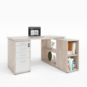Milla Desk 1350L X 700D - 16m Melamine top with 4 Drawer pedestal & L extension storage unit