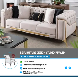 BE Ivory Tufted Button 3 Seater Couch