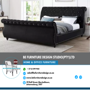 BE800 Velvet Black Crystal Button-tufted Sleigh Bed