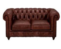 Chesterfield Brown Bonded Leather 2 Seater Sofa Couch
