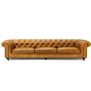 Genuine Leather Chesterfield 3 Seater - Tan Brown