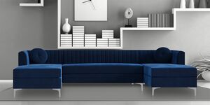 Cosmo Velvet Corner Sofa in Navy Blue Colour in C Shape