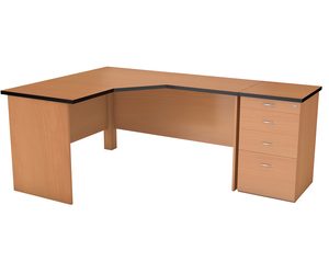 Boston Managers Desk , 32mm Top, PC Steel frame, modesty panel , and roller door pedenza in mahogany melamine