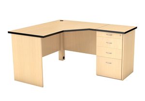 Data100 Network cluster desk with 2 drawers, 1 pencil tray, and deep filer in maple melamine