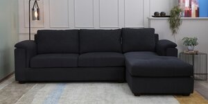 Diamond Fabric LHS Sectional Sofa (3 + Lounger) In Charcoal Grey Colour,