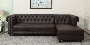 Jupiter Leatherette LHS Sectional Sofa (3 + Lounger) In Dark Brown Colour,