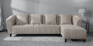 Melrose Fabric LHS Sectional Sofa (3 + Lounger) In Beige Colour