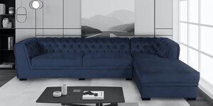 Moonlight Velvet LHS Sectional Sofa (2 + Lounger) In Royal Blue Colour,
