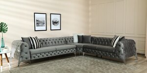 Newcastle Fabric Corner Sofa in Dark Grey Colour in C Shape,