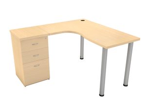 Noval Cluster desk , with 2 steel pole legs , 2 draws, and 1 deep filer in maple melamine