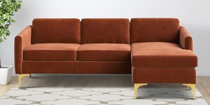 Sunshine Velvet LHS Sectional Sofa in Rust Colour,