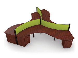 Zena 3 Way 2240 x 750x600x1420 Cluster desk with 4 drawer pedestal  in melamine