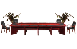 14 Seater boardroom table with leather inlay, & panel legs  in mahogany veneer