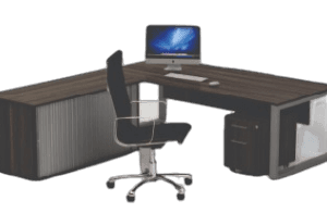 LOOP EXECUTIVE 2000(w) X 900(d) 32MM TOP FRAME & MODESTY ROLLER DOOR CREDENZA 22MM LAMINATE SPACER WITH UNDER DESK LAMINATE SHELF AND LEVER ARCH FILE COMPARTMENT